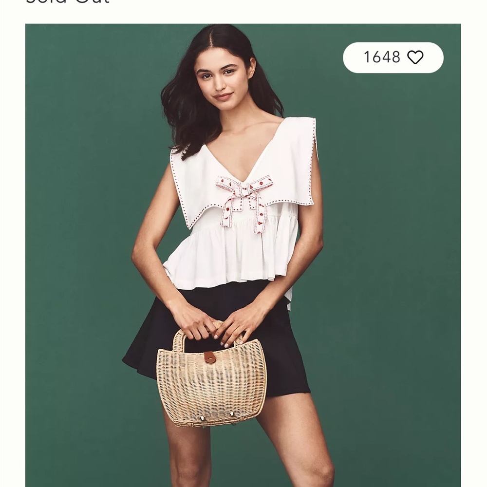 Anthropologie White and Black Top with Red Accents
